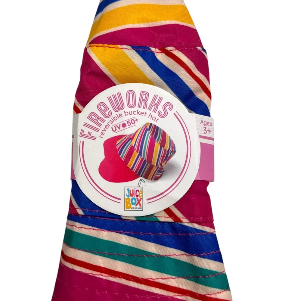 Juice Box Fireworks Bucket Hat Reversible Stripe UV50+ Ages‎ 3+ Kids Beach B20Q
